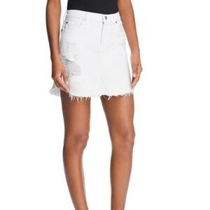7 for all Mankind Distressed Frayed White Denim Jean Skirt 24